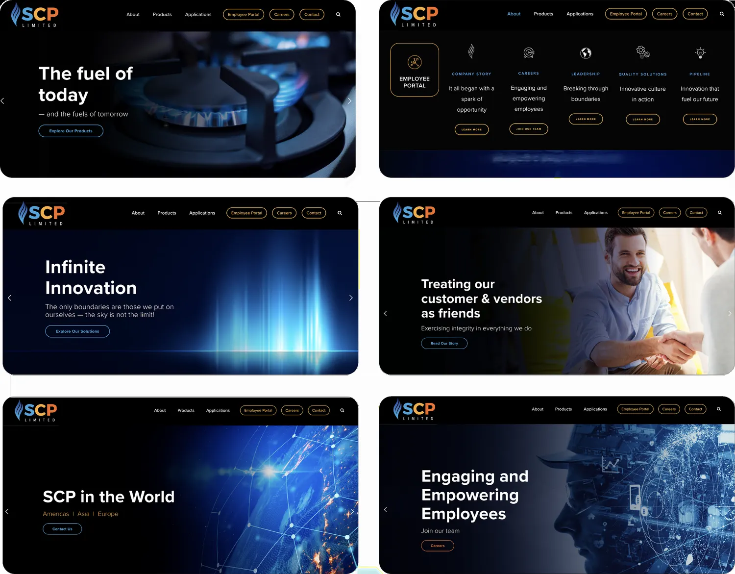 SCP Limited website screens